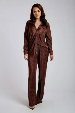 WNT Aytan Pleated Wide Leg Trouser - Chocolate Two Piece Sets