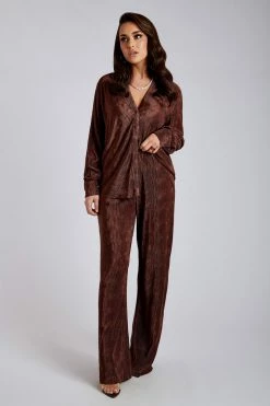 WNT Aytan Pleated Wide Leg Trouser - Chocolate Two Piece Sets