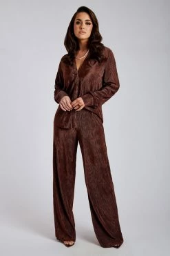 WNT Aytan Pleated Wide Leg Trouser - Chocolate Two Piece Sets