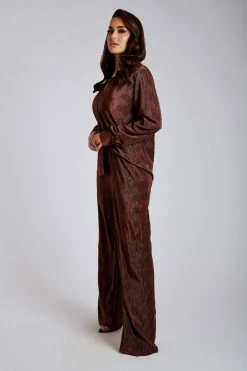 WNT Aytan Pleated Wide Leg Trouser - Chocolate Two Piece Sets