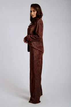 WNT Aytan Pleated Wide Leg Trouser - Chocolate Two Piece Sets