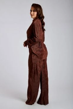 WNT Aytan Pleated Wide Leg Trouser - Chocolate Two Piece Sets