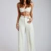 ROM Two Piece Sets Mona Linen High Waist Trousers - White