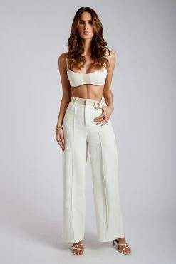 ROM Two Piece Sets Mona Linen High Waist Trousers - White