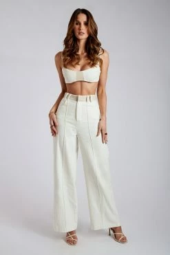 ROM Two Piece Sets Mona Linen High Waist Trousers - White