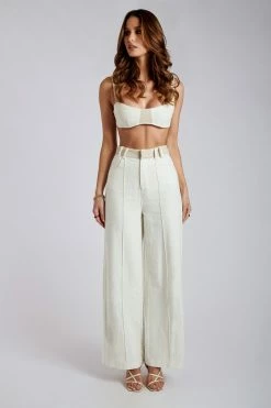 ROM Two Piece Sets Mona Linen High Waist Trousers - White