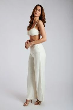 ROM Two Piece Sets Mona Linen High Waist Trousers - White