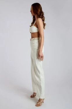 ROM Two Piece Sets Mona Linen High Waist Trousers - White