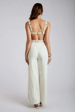 ROM Two Piece Sets Mona Linen High Waist Trousers - White