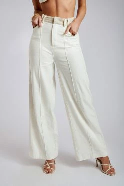 ROM Two Piece Sets Mona Linen High Waist Trousers - White