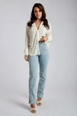 WNT Two Piece Sets Yara Pleated Satin Shirt - Tofu