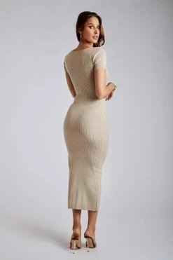 SOP Nina Short Sleeve Knit Midi Dress - Taupe DRESSES