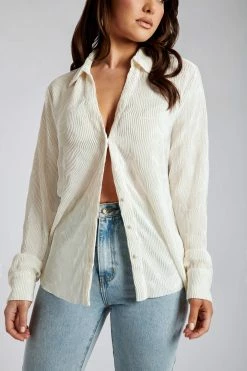 WNT Two Piece Sets Yara Pleated Satin Shirt - Tofu