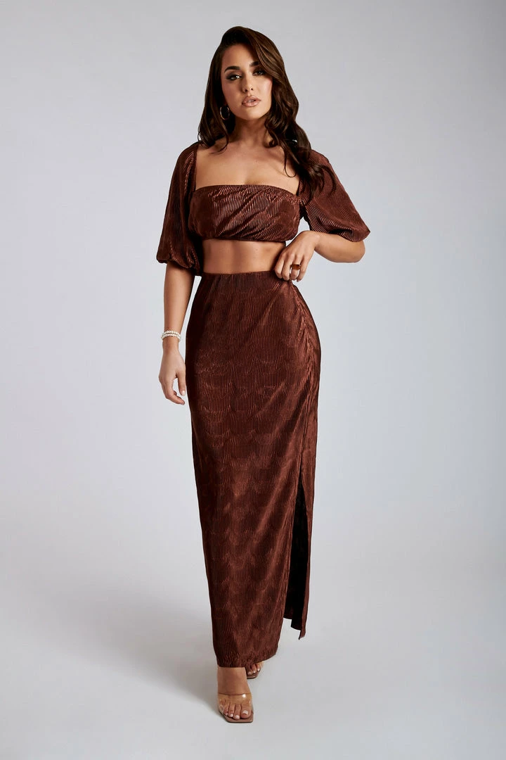 WNT Zarsa Pleated Satin Maxi Skirt - Chocolate All Bottoms 5 WNT Zarsa Pleated Satin Maxi Skirt - Chocolate All Bottoms