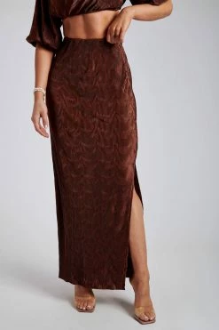 WNT Zarsa Pleated Satin Maxi Skirt - Chocolate All Bottoms 15 WNT Zarsa Pleated Satin Maxi Skirt - Chocolate All Bottoms