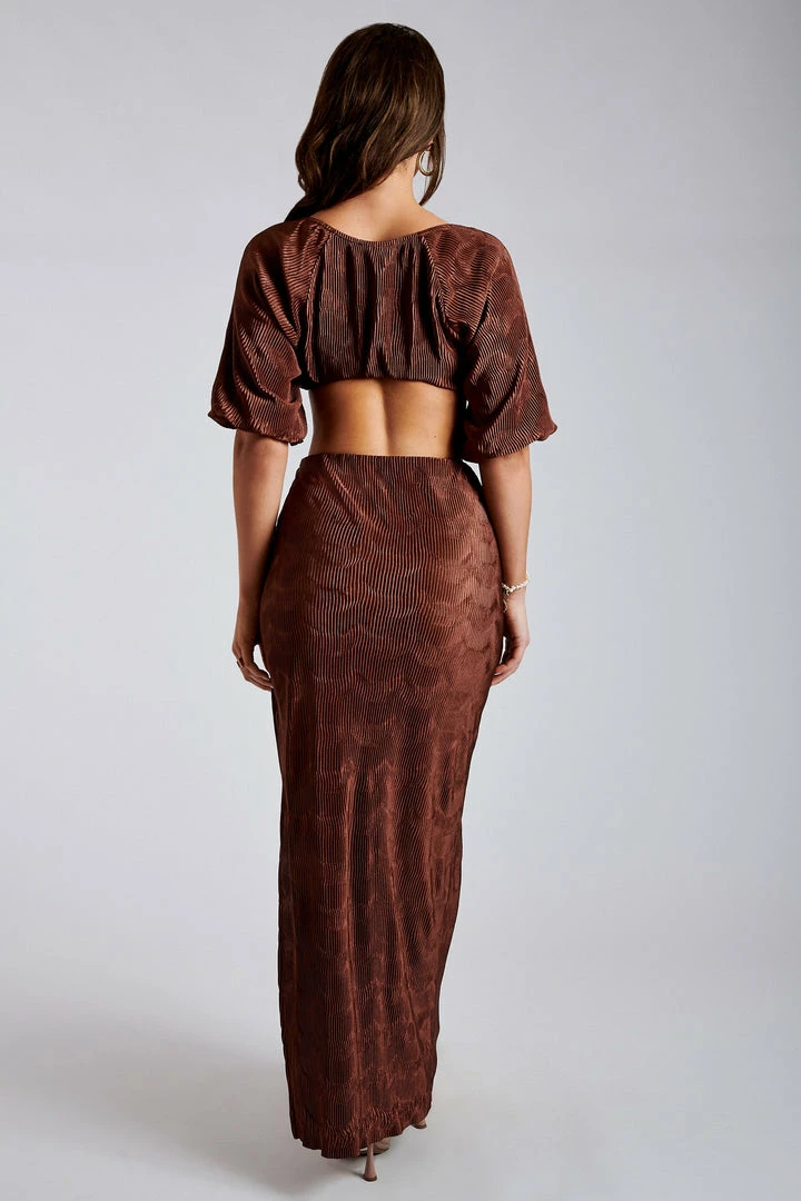 WNT Zarsa Pleated Satin Maxi Skirt - Chocolate All Bottoms 2 WNT Zarsa Pleated Satin Maxi Skirt - Chocolate All Bottoms