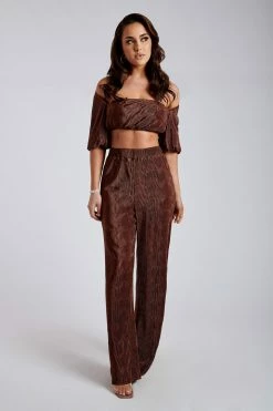 WNT Zarsa Pleated Satin Maxi Skirt - Chocolate All Bottoms 17 WNT Zarsa Pleated Satin Maxi Skirt - Chocolate All Bottoms