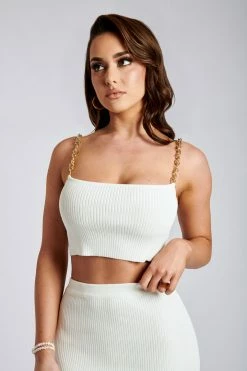 EMS Rosana Ribbed Knit Crop Top - White