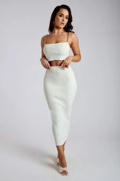 EMS Rosana Ribbed Knit Midi Skirt - White Two Piece Sets