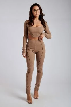 ROM Sanaz Long Sleeve Panel Crop - Mocha