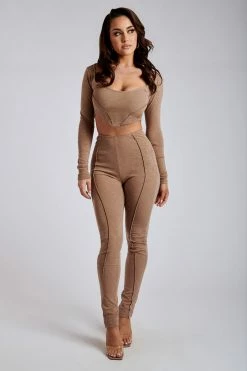 ROM Sanaz Long Sleeve Panel Crop - Mocha