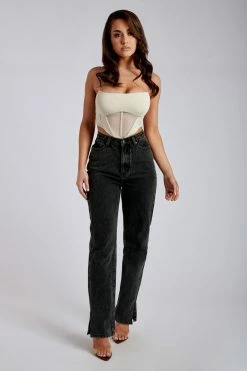 EMS Pia Split Side Wide Leg Jean - Washed Black All Bottoms