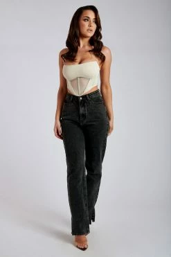 EMS Pia Split Side Wide Leg Jean - Washed Black All Bottoms