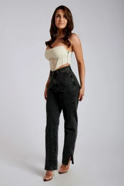 EMS Pia Split Side Wide Leg Jean - Washed Black All Bottoms