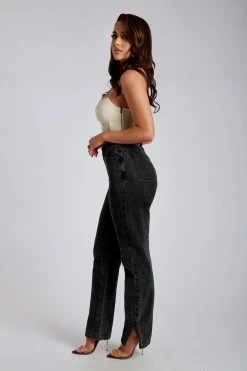 EMS Pia Split Side Wide Leg Jean - Washed Black All Bottoms