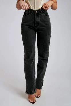 EMS Pia Split Side Wide Leg Jean - Washed Black All Bottoms