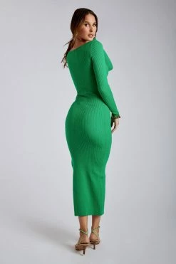 SOP Cali Long Sleeve Knit Midi Dress - Green DRESSES