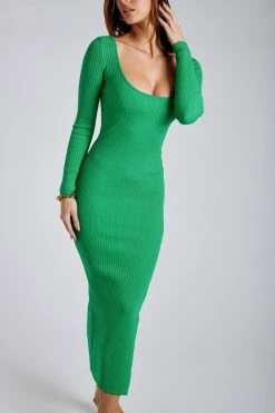 SOP Cali Long Sleeve Knit Midi Dress - Green DRESSES