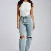EMS All Bottoms Suki Ripped Knee Rigid Straight Leg Jeans - Light Blue