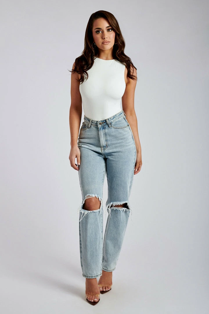 EMS All Bottoms Suki Ripped Knee Rigid Straight Leg Jeans - Light Blue 1 EMS All Bottoms Suki Ripped Knee Rigid Straight Leg Jeans - Light Blue