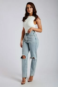 EMS All Bottoms Suki Ripped Knee Rigid Straight Leg Jeans - Light Blue 18 EMS All Bottoms Suki Ripped Knee Rigid Straight Leg Jeans - Light Blue