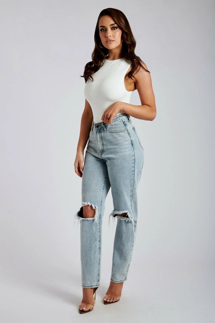 EMS All Bottoms Suki Ripped Knee Rigid Straight Leg Jeans - Light Blue 4 EMS All Bottoms Suki Ripped Knee Rigid Straight Leg Jeans - Light Blue