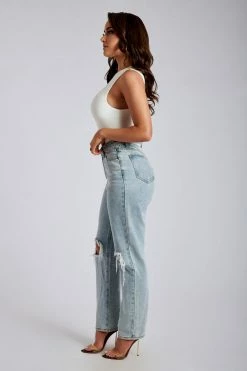EMS All Bottoms Suki Ripped Knee Rigid Straight Leg Jeans - Light Blue 19 EMS All Bottoms Suki Ripped Knee Rigid Straight Leg Jeans - Light Blue