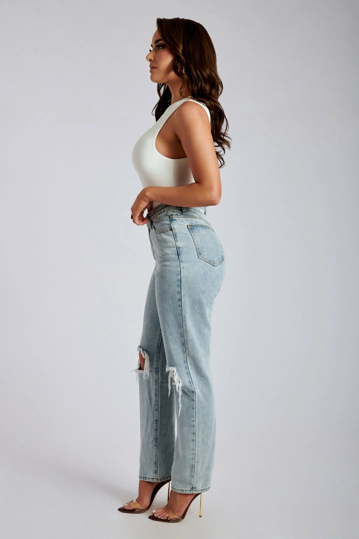 EMS All Bottoms Suki Ripped Knee Rigid Straight Leg Jeans - Light Blue 5 EMS All Bottoms Suki Ripped Knee Rigid Straight Leg Jeans - Light Blue