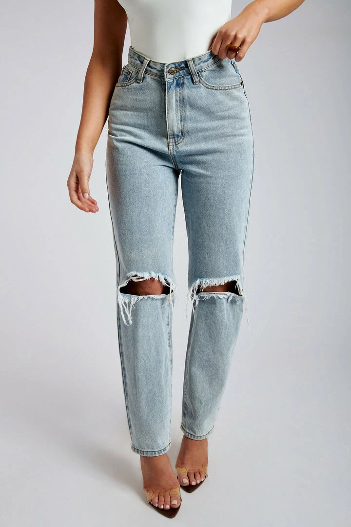 EMS All Bottoms Suki Ripped Knee Rigid Straight Leg Jeans - Light Blue 2 EMS All Bottoms Suki Ripped Knee Rigid Straight Leg Jeans - Light Blue