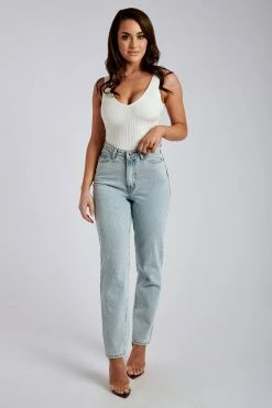 EMS Millicent Plain Rigid Mom Jeans - Light Blue All Bottoms
