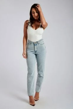 EMS Millicent Plain Rigid Mom Jeans - Light Blue All Bottoms