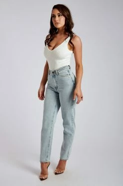 EMS Millicent Plain Rigid Mom Jeans - Light Blue All Bottoms