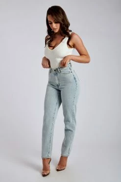 EMS Millicent Plain Rigid Mom Jeans - Light Blue All Bottoms