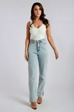 EMS Pia Split Side Wide Leg Jean - Light Blue All Bottoms