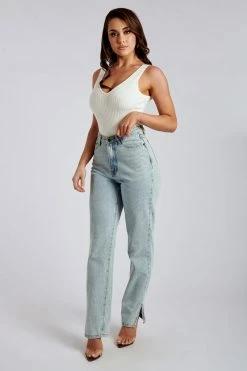 EMS Pia Split Side Wide Leg Jean - Light Blue All Bottoms