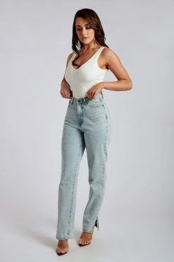 EMS Pia Split Side Wide Leg Jean - Light Blue All Bottoms