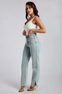 EMS Pia Split Side Wide Leg Jean - Light Blue All Bottoms