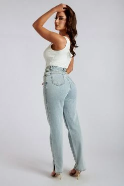 EMS Pia Split Side Wide Leg Jean - Light Blue All Bottoms