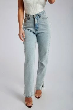 EMS Pia Split Side Wide Leg Jean - Light Blue All Bottoms