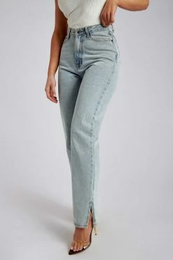 EMS Pia Split Side Wide Leg Jean - Light Blue All Bottoms